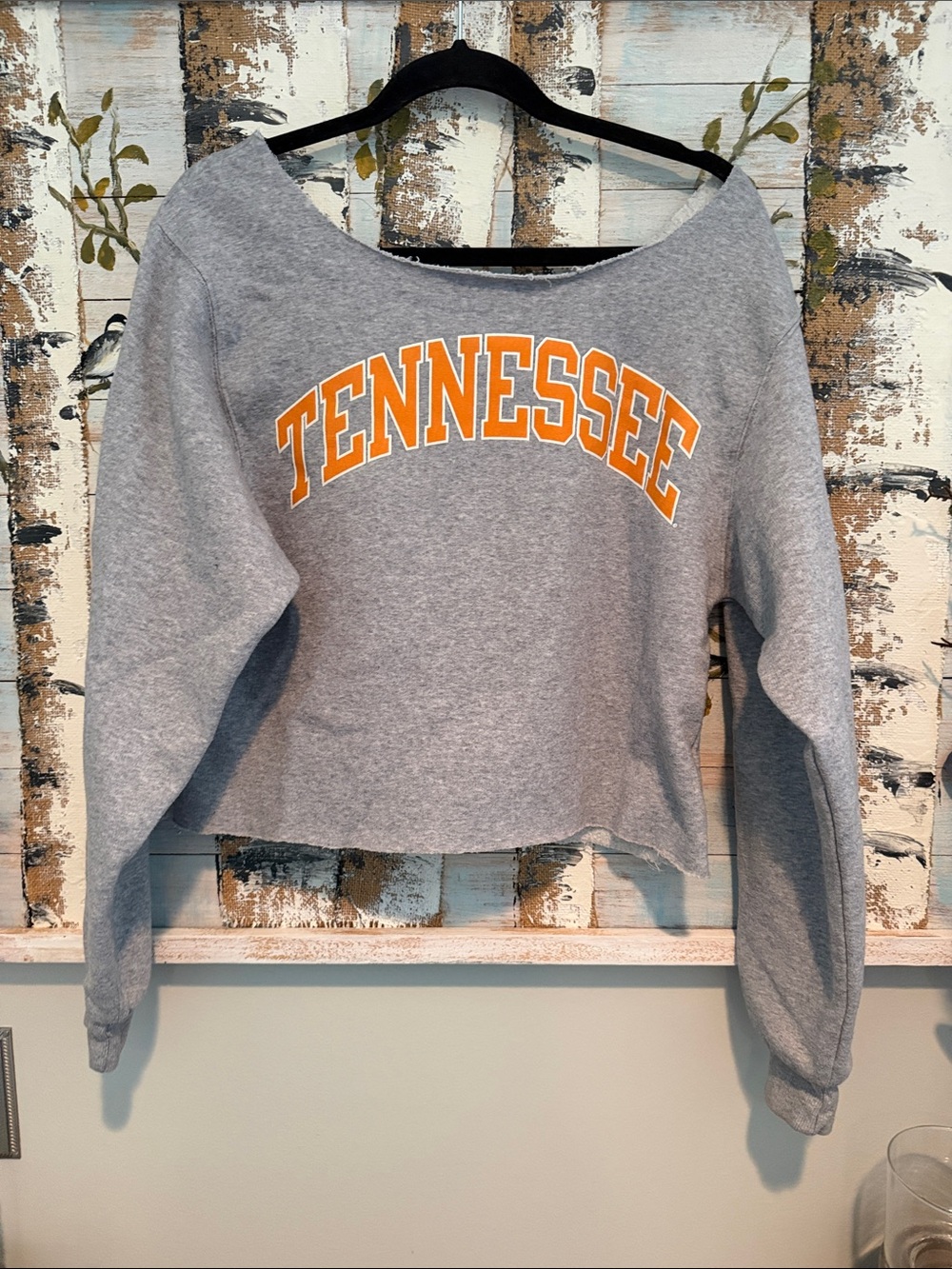 Tennessee Gray Cropped Off-Shoulder Sweatshirt - University Logo